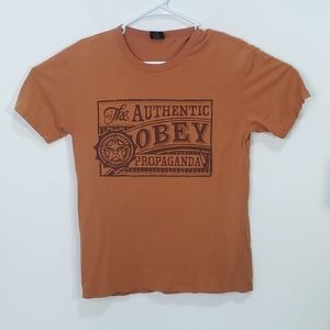 OBEY Mens Medium Orange Short Sleeve T-Shirt Propaganda Graphic Tee